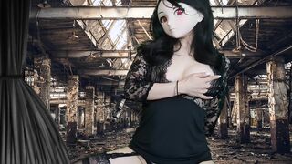 HENTAI Aibu。廃墟。セクシーな衣装。枕でオナニー。
