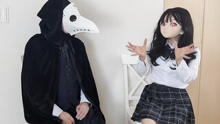 HENTAI Aibu。廃墟。セクシーな衣装。座って電動バイブでオナニー。