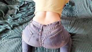 Intense Release on Her Curvy Jeans-Clad Figure