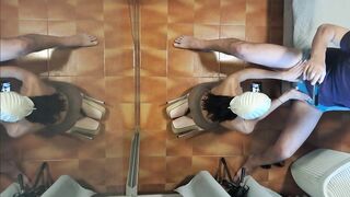 Naked milf with pantyhose and heels gives a blowjob with swallowing