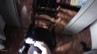 Milf tied to a chair, mouth fucked with ring gag and throatpie POV