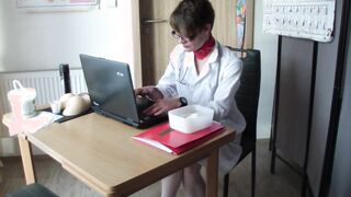 Lady doctor exams and fucks her submissive patient