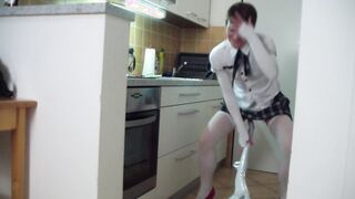 Young sexy shy maid fucks and sucks her boss in the kitchen