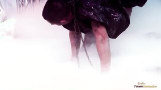 Tied up in a storage room and fucked by three women