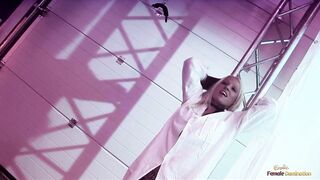 Tied up in a storage room and fucked by three women