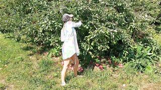 Walking naked in a orchard and pick some apples!