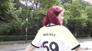 Exciting Public Encounter: Redhead Football Fan Mia May's Wild Adventure at the Viewing!