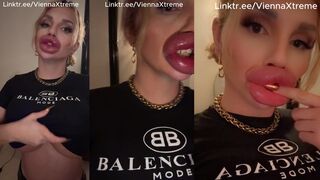 Playful Lip Tease in a Tiny Top Showcasing Stunning Curves