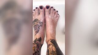 Indulging in Lotion and Oil on My Tattooed Feet and Curvy Figure While Enjoying a Fun Ride!