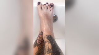 Indulging in Lotion and Oil on My Tattooed Feet and Curvy Figure While Enjoying a Fun Ride!