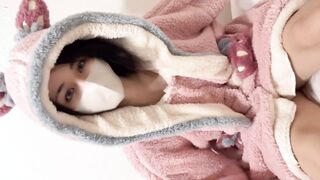 Cozy Vibes: Adorable Girl in Comfy Outfit Enjoys Solo Playtime with a Vibrator!