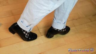 Alluring Shoeplay: Captivating Mesh and Shiny Pumps Tease