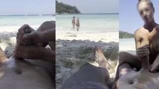 Two Couples Enjoy a Steamy Day at the Beach: A Public Adventure with a Surprising Finale!