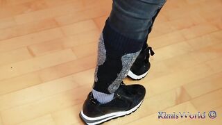 Bold & Unique: Sweaty Ski Socks, Sneakers & Black Jeans Tease