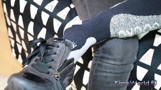Bold & Unique: Sweaty Ski Socks, Sneakers & Black Jeans Tease