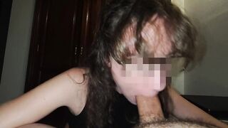 German teacher with glasses practicing blowjob classes
