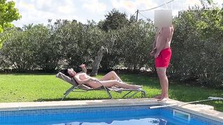 MILF gets fucked hard and cummed on by the pool