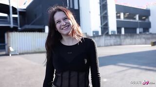 GERMAN SCOUT - Small Redhead Teen Peach Delina Pick Up for First Casting Fuck
