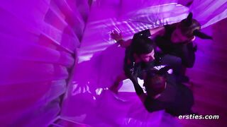 Watch Dolly & Mia, two kinky redheads, pleasure a lucky toyboy in their mouths and throats