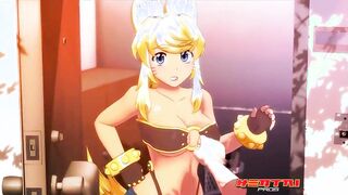 Watch this busty blonde Wolf Girl get her shaved pussy filled with cum after deep dicking and titfucking