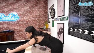 Lulu Chu's tight Asian pussy gets destroyed by Duncan Saint's massive white cock on the pool table
