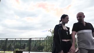 Black Pearl's tight pussy stretched on a public rooftop for the first time ever