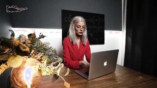 Blonde tattooed teacher gives her horny friend's son a sloppy POV blowjob
