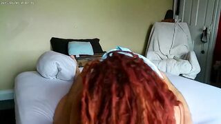 Sexy MILF in red high heels takes it slow and deep from behind while getting creampied