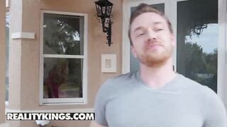 Bridgette B takes a cumshot while her stepson is away
