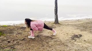 Flexible babe gets pounded doggy-style in public & takes a hot facial