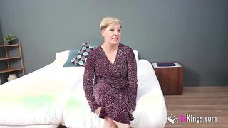 Naive rookie with natural tits takes on older Moms' strap-on in hot doggy-style action!