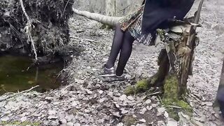 Busty beauty gets rough forest sex & facial