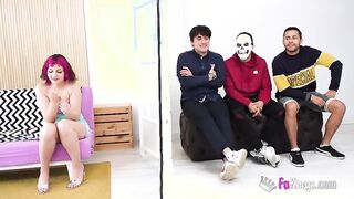 Mei, the amateur redhead, craves for a blind date with a rough gangbang and a massive cumshot
