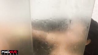 Petite dark-haired babe and I end up in a steamy shower with big boobs bouncing