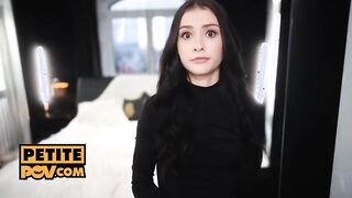 Petite blonde GF gets a taste of your big cock in POV stalker action
