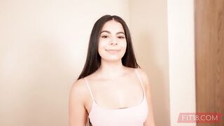 Angel Gostosa's petite body in bodysuit & hairy pussy tattooed on camera