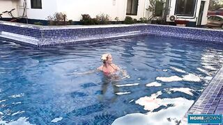 Naughty babe Lolipop and horny Mark Pirson get down and dirty in the pool after a day of home video