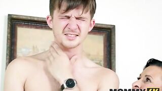 Stepmom Neeo orders stepson to fuck her stepmom's pussy in stockings & gives oral sex instructions