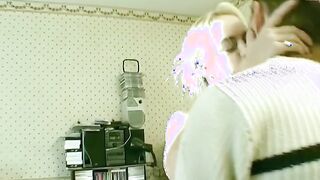 British amateur in short tartan skirt enjoys dildo and blowjob in high heels
