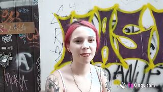 Spanish teen redhoad gets naughty with strangers in public, getting cum on her lingerie