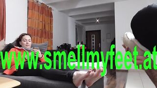 Russian Mistress Gives Her Foot Slave a Lick and a Tidy-Up