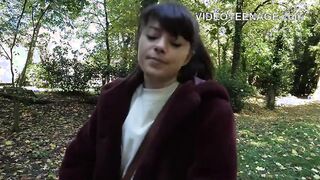 Naughty upskirt brunette first porn audition ends with hot doggy-style action