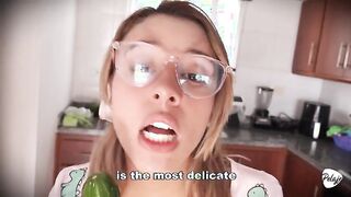 Watch Alix Vlogs go wild as she pounds vegetables in the kitchen while moaning loudly