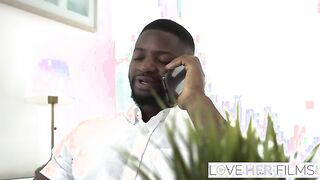 Check out this busty babe's amazing phone skills in hot interracial action