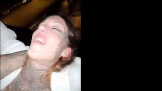 Watch Sascha Ink's petite frame take a hard pounding in the window while her shaved pussy drips wet