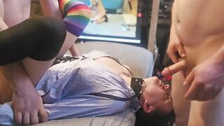 VinnyMacndelilah's submissive slutty mouth gets stuffed in a wild lingerie threesome