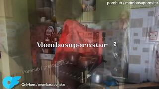 BlackminaJBBW gets her tight ass and tits ripped, then gets a massive creampie in the kitchen by her hubby