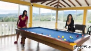 Watch Brian Evansx and Sayafit & Anissa Miller1 in cowgirl POV with pool balls, cue, and a big ass.