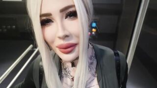 Peach Bitch and Alma Bohler get their mouths stuffed in the elevator, and in the entrance