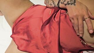 Innocent Hotwife moans loudly while getting fingered and rubbing her hairy pussy in hotel room